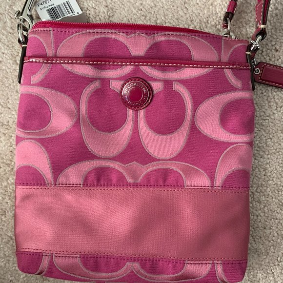 Signature Stripe Sateen Swing Pack Coach Bag Pink - Picture 2 of 3